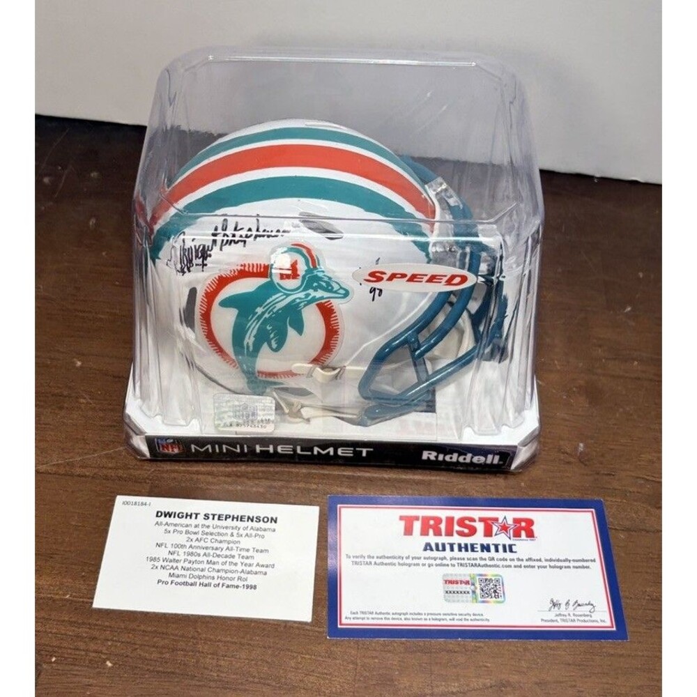 DWIGHT STEPHENSON Signed Miami Dolphins HOF 98 Mini Riddell Helmet In Box